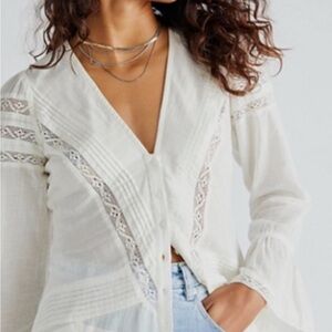 Free People Rhea Ivory Lace Detail Blouse